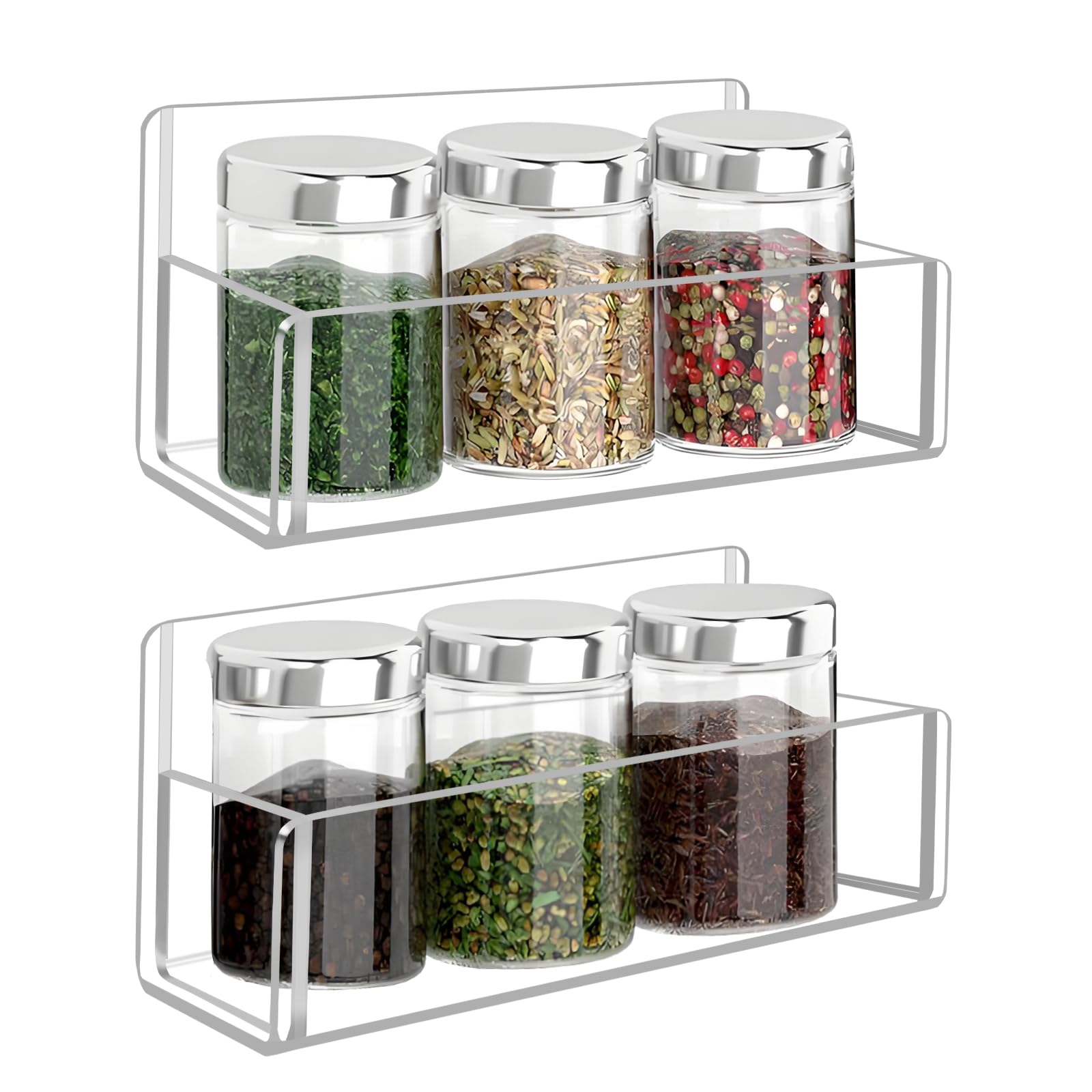 Photo 1 of Acrylic Spice Rack Wall Mount-6 Inch, Clear Spice Shelf Storage Holder, 2 Pack Hanging Seasoning Rack Organizer for Cabinet Door, Cupboard or Wall Kitchen (Adhesive or Screw)