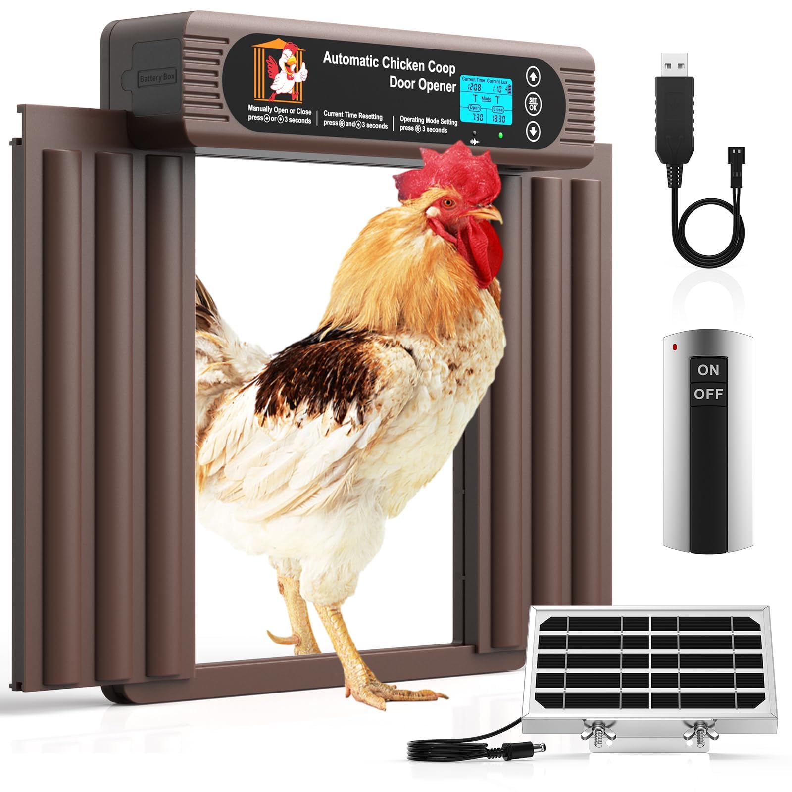 Photo 1 of ***FACTORY SEALED***Automatic Chicken Coop Door Solar Powered, Extra Large Size, Anti-Pinch Design, Battery Powered Auto Chicken Door with Timer & Light Sensor, Solar Chiken Coop Door with Remote Control (50-100M)