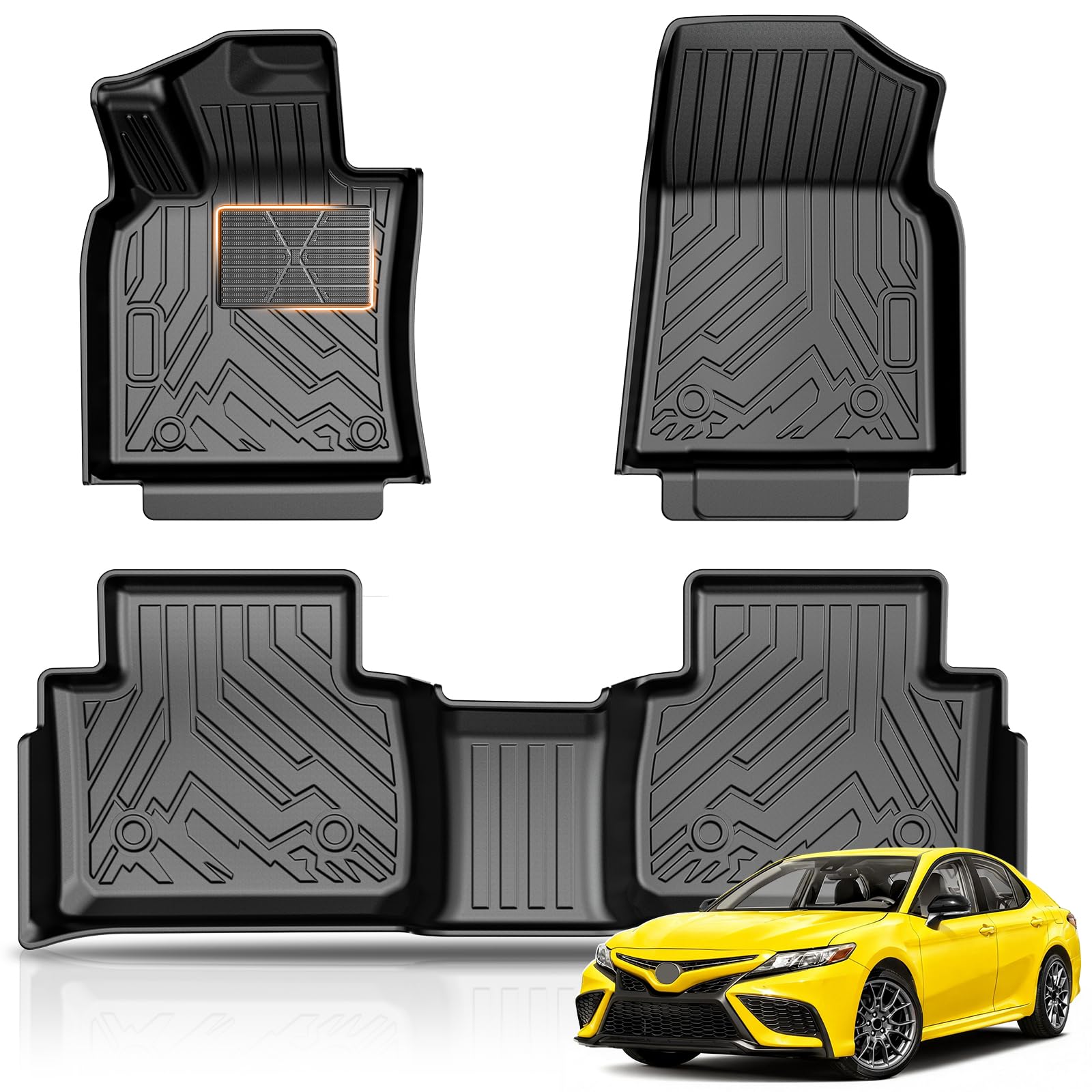 KUST Floor Mats for 2018-2024 Toyota Camry Accessories (Not for Hybrid), All Weather Floor Liners Front Rear 2 Rows Car Mats TPE Rubber Raised Edge, Extra Heel Pad Plate Image