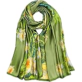 QIUTIMIY Large Silk Feeling Scarf Fashion Stain Scarves for Women Lightweight Sunscreen Floral Shawl Wraps