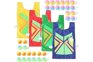 C L COOPER LIFE Dodgeball Tag Game Sticky Vests Set Throwing Target Game for Kids and Adults (4 Vest & 32 Ball) Outdoor Sports Catch Toss Soft Toy Balls (red Blue Green Yellow, 4)