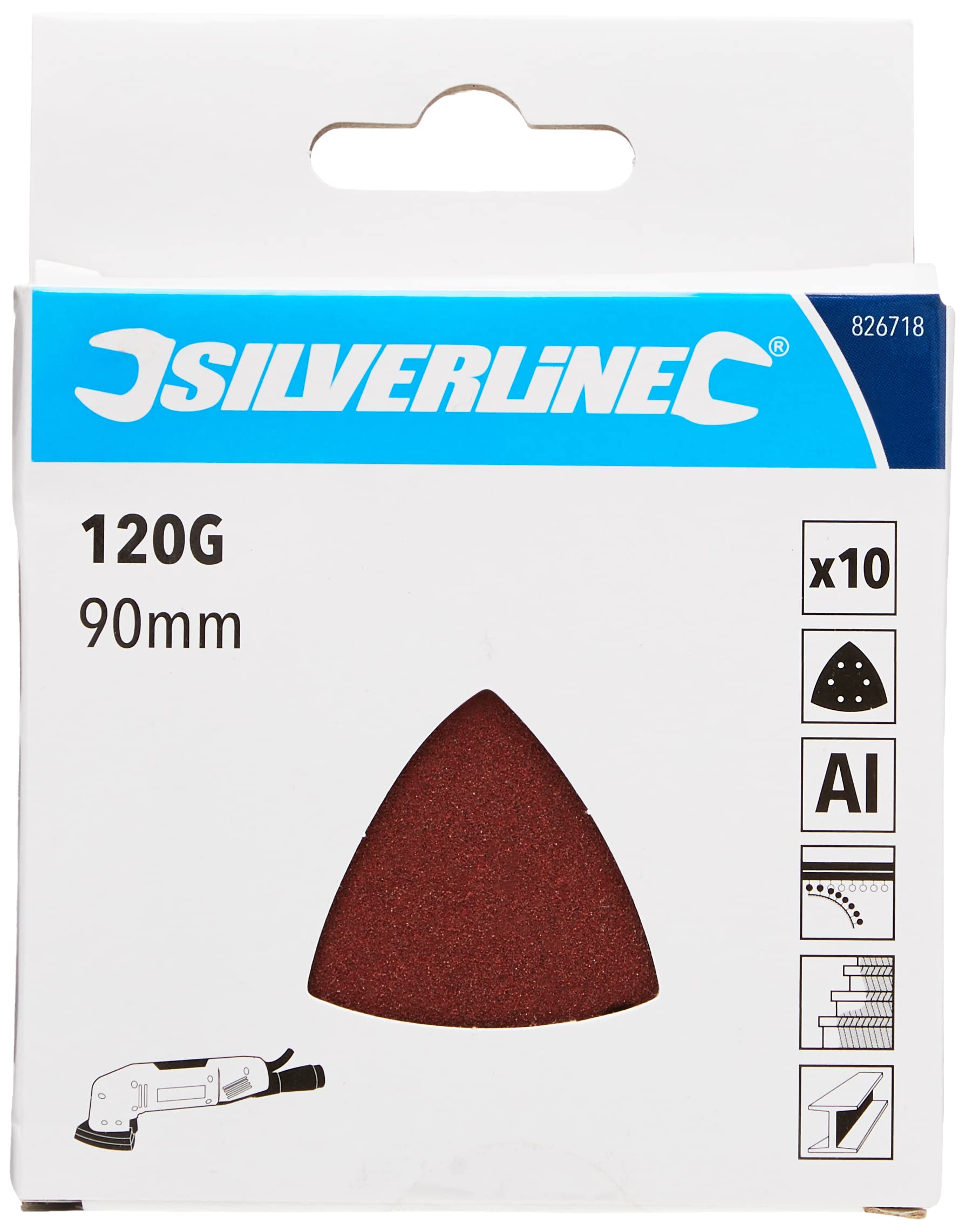 Silverline 826718 Hook and Loop Triangle Sheets 90 mm 10pk 120 Grit