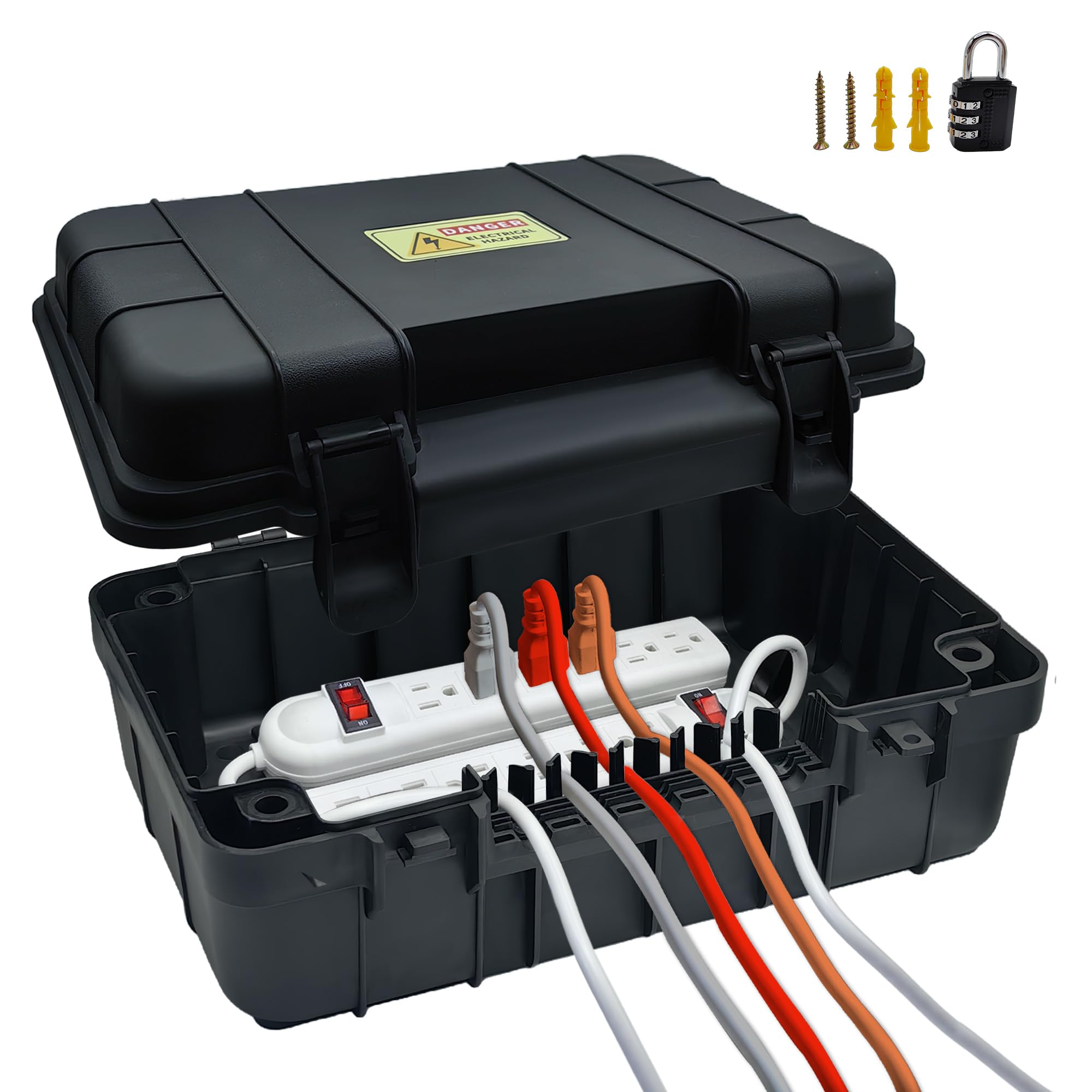 Photo 1 of Paxboxtech Large Outdoor Electrical Box (13.5 x 9.5 x 5.5 inch), IP54 Waterproof Outdoor Extension Cord Cover, Weatherproof Outlet Box, Protect Power Strip, Outlet, Timer, Plug, Holiday Light, Black
