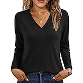 AUTOMET Long Sleeve Shirts for Women Tops V Neck Casual Top Comfortable Shirt Soft Basic Tees Women Blouses