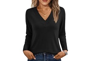 AUTOMET Long Sleeve Shirts for Women Tops V Neck Casual Top Comfortable Shirt Soft Basic Tees Women Blouses