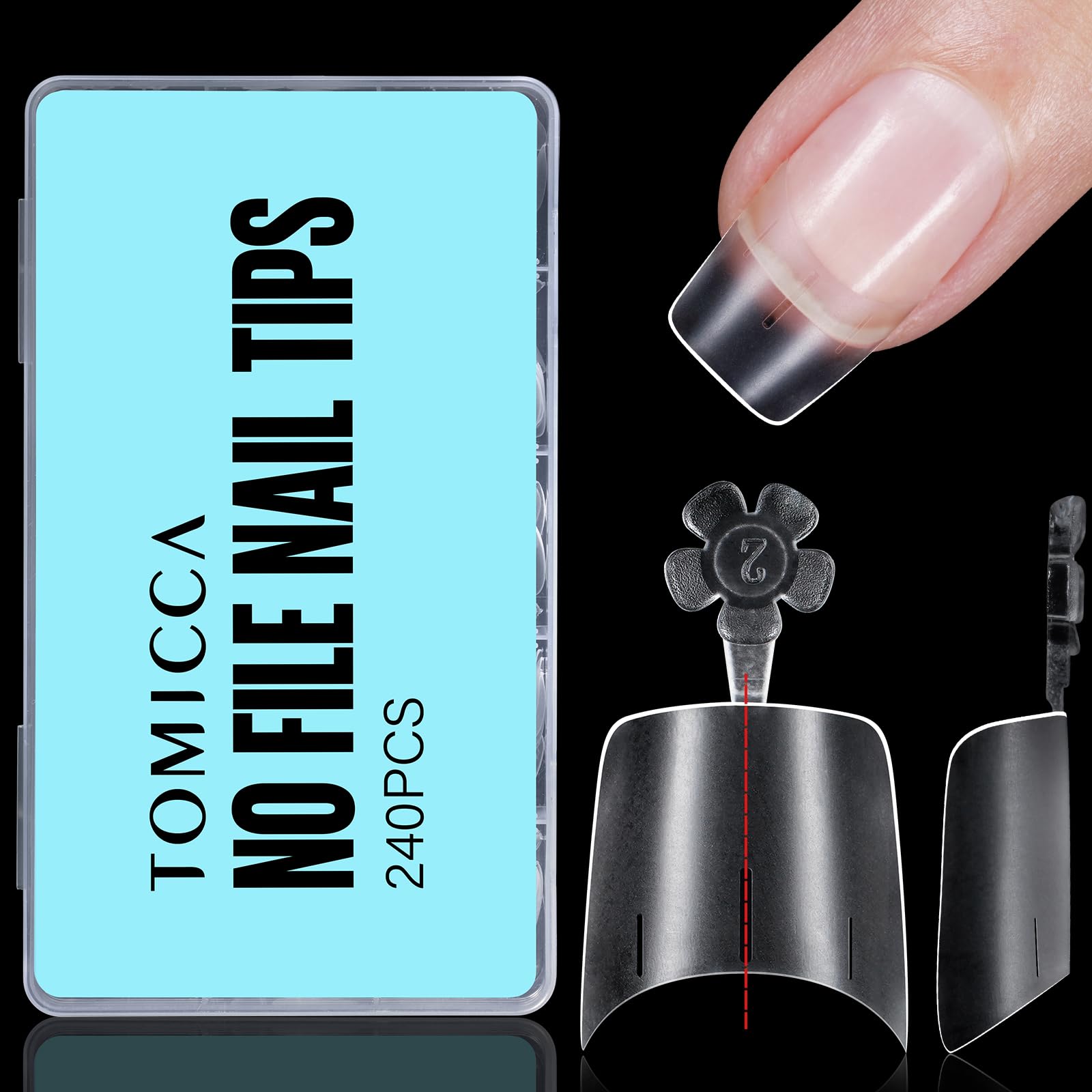 TOMICCA 240Pcs Short Square Nail Tips - Half Cover Acrylic Matte Tips for Extensions | No-File French Design, 12 Sizes Salon Quality — image 1