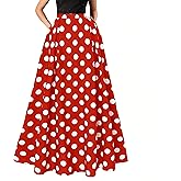 ThreeH Women's Pleated Skirt Casual Flared High Waisted Long Skirt Basic A-Line Dot Bohemia