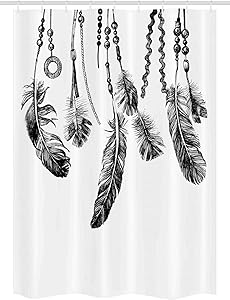Ambesonne Tribal Stall Shower Curtain, Tribal Feathers for Wisdom and Strength, Fabric Bathroom Decor Set with Hooks, 54