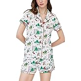 Womens Pajamas Set Button Down 2 Piece Cute Monkey Bunny Y2k Preppy Heart Pjs Sets Lounge Comfy Sleepwear