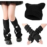 Zhamate Y2K Beanies Crochet Hats for Women, Kawaii Accessories with Arm Warmer Star Leg Warmer for Japanese Harajuke Cosplay Lolita Rave Festival, Anime Cosplay