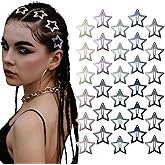 Cptots 30 Pcs Metal Star Hair Clips 2000s Y2K Snap Barrettes 1.25 In Non Slip Star Hair Accessories for Women,Matte Multicolored