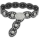 Suyi Wide Disc Belt for Women Leather Oval Belt Western Vintage Waist Belts