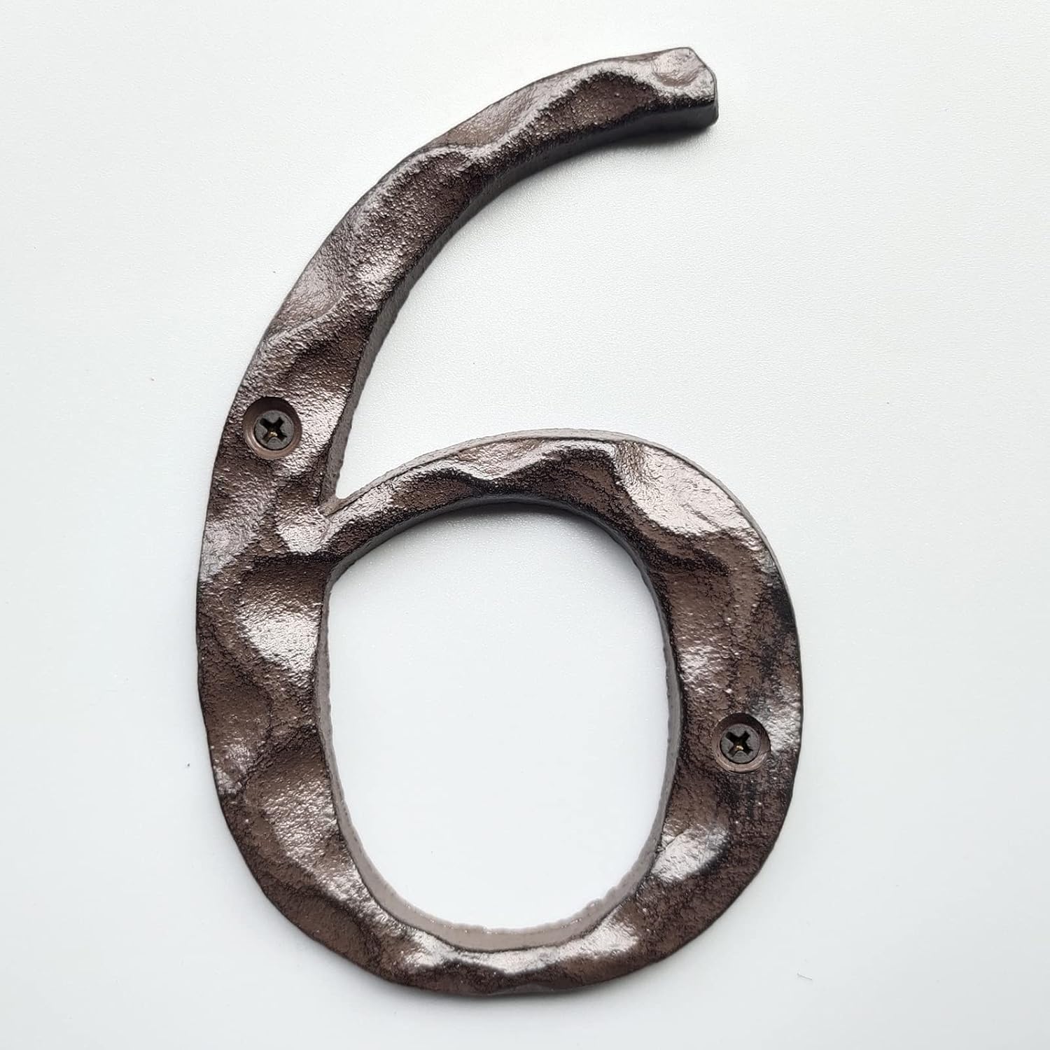 Address Signs - 5 Inch House Numbers for Outside-Cast Iron Metal Home Address Number/Heavy Duty & Sturdy Unique Hammered Look/Number 6