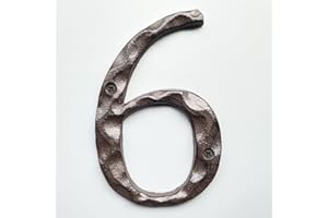 JERRYBABY 5 Inch House Numbers for Outside-Cast Iron Metal Home Address Number/Heavy Duty & Sturdy Unique Hammered Look/Number 6