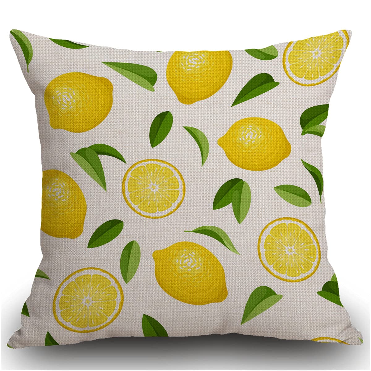 Smooffly Lemon Fruit Leaves Cushion Cover Outdoor Furniture Decorative Linen Square Double Sided Printing Pillow Cover for Home Office Sofa Couch Car Garden 45 x 45cm 18 x 18 inches
