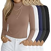 Yearntown 5 Pack Women's Turtleneck Tops, Long Sleeve Casual Shirt Slim Fit Base Layer Tees Stretch Fall Undershirts