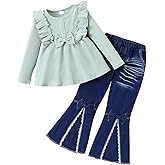 HSOXLQF Kid Toddler Girl Clothes Bowknot Ruffle Sleeve Top + Denim Bell Bottom Jeans Pants 2PC Fall Winter Outfit Set