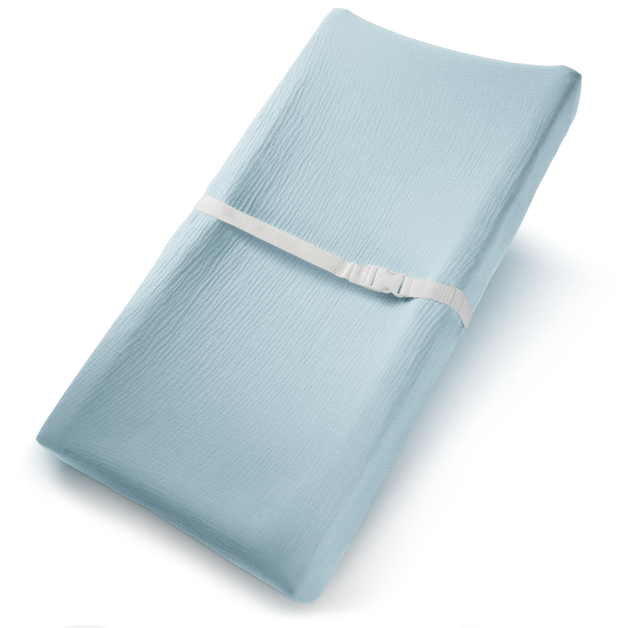 Comfy Cubs Muslin Fitted Changing Mat Cover - 100% Cotton, Soft & Breathable, Universal Fit Baby Changing Pad Cover for Flat & Curved Mats - Machine Washable & Gentle on Baby’s Skin - Sky Blue