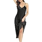Lovasy Women Satin Nightgown Sexy Lingerie Long Slip Dress V Neck Sleepwear Nightdress S-XXL