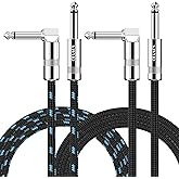 Sovvid 10FT 2 Pack Instrument Cable - Electric Guitar & Bass Guitar Cable with Right Angle 1/4 Inch Connector - Black & Blue
