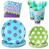 Baderke 120 Pcs Monster Birthday Party Supplies Monster Plates Napkins Cups and Forks Birthday Party Table Decorations Disposable Cake Tableware Set for 24 Guests