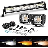 Auxbeam 22 Inch 120W LED Light Bar + 3 Inch 96W LED Pods 2 Pack, LED Offroad Lights with Amber Strobe Function, 6 Modes Flash
