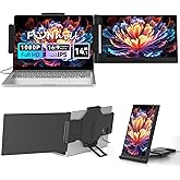 Laptop Screen Extender 14 inch Laptop Monitor Extender 1080P IPS, 280° Rotation Portable Monitor for Laptops 13-17.3" with USB-C DP/HDMI Port, Plug-Play Dual Screen for Windows/Mac/Chrome/Android