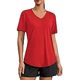PINSPARK Soft Workout Tops for Women Short Sleeve V Neck Moisture Wicking UPF 50+ Sun Protection Quick Dry Gym Shirts