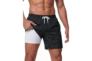 BRISIRA Mens Swim Trunks 5 inch Inseam Swim Shorts for Men Compression Liner Quick Dry Beach Shorts with Pocket