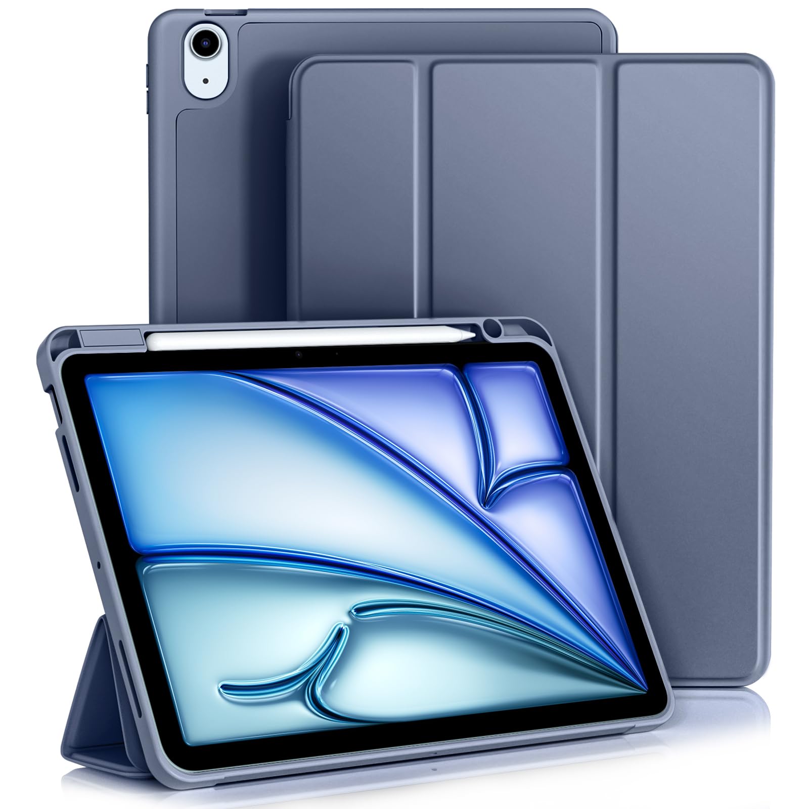 Vobafe Case for iPad Air 11 Inch Case M4/M3/M2(2026/2025/2024), iPad Air 5th 4th Generation(2022/2020 10.9 Inch, Flexible TPU Back Cover with Pencil Holder, Support Apple Pencil Charging-BlueGrey