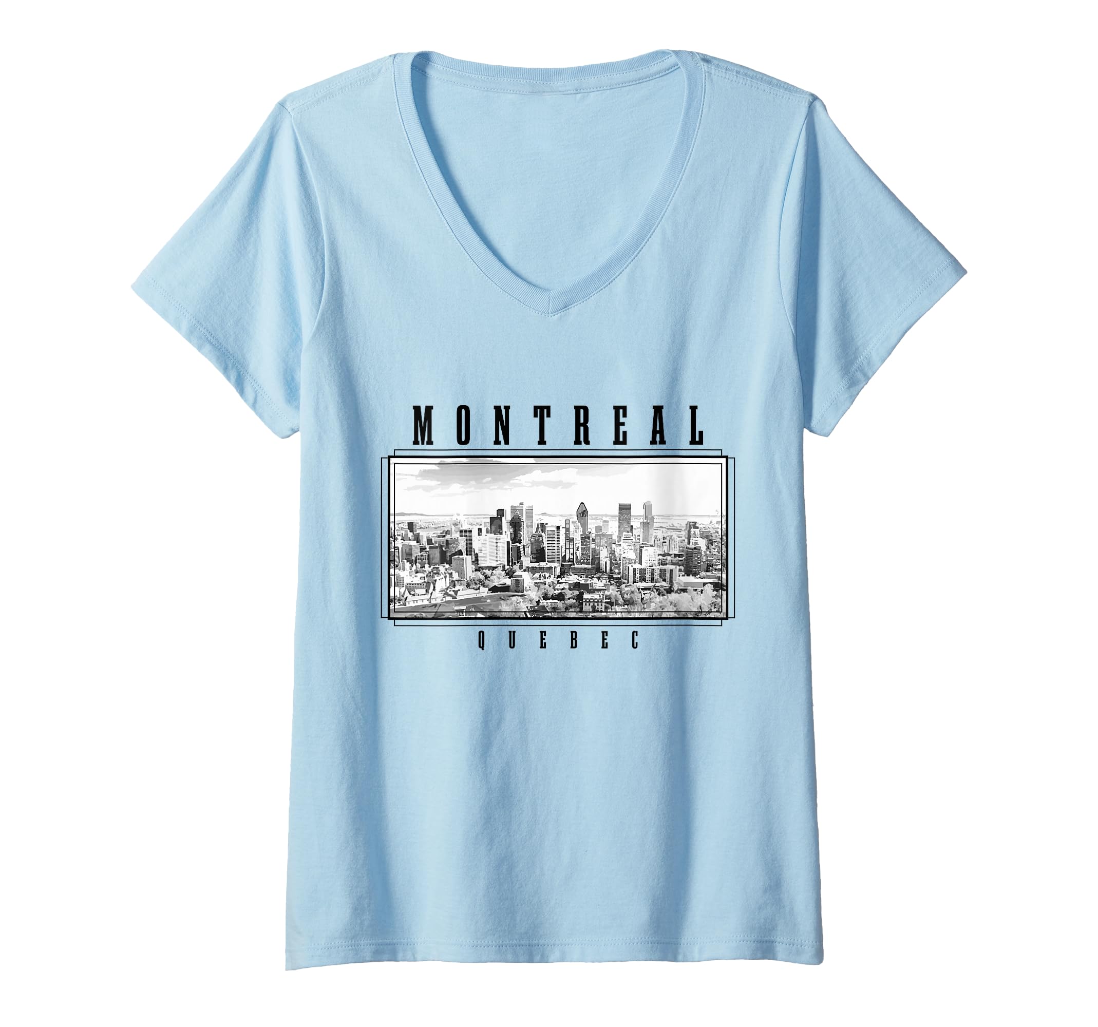 Womens Montreal Quebec Canada Vintage Souvenir Skyline V-Neck T-Shirt