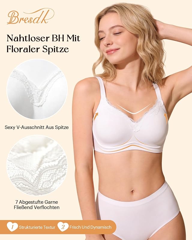 BH Damen ohne Bügel Große Größen V-Ausschnitt Komfort Weiß 3XL