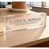 Personalized Crystal Desk Name Plate – Custom Name Sign with Engraved Title, Elegant Acrylic Office Decor, Professional Employee or Executive Gift, Company Option, Desk Nameplate 8"x2.5" by ARTSWAVE