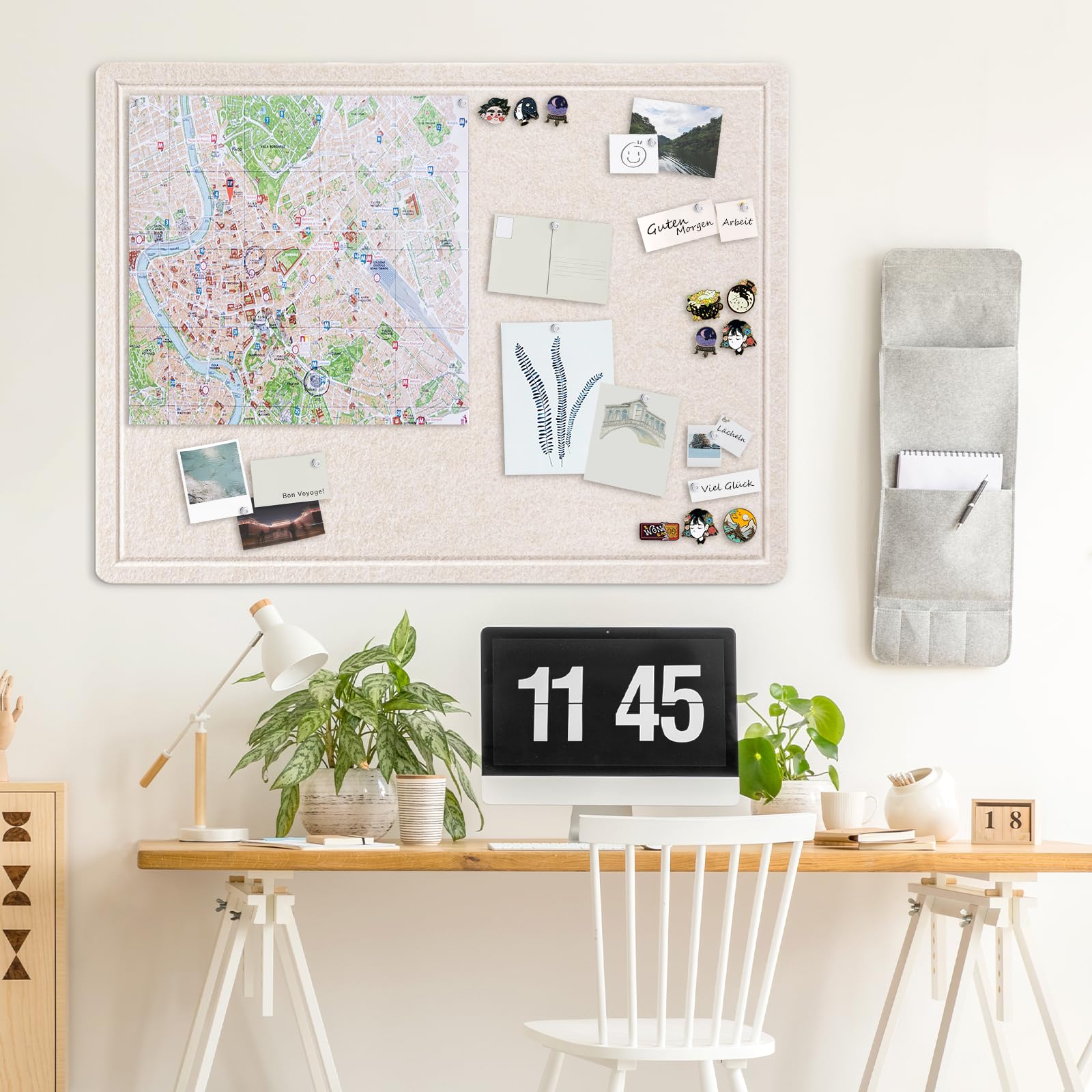 Große Pinnwand - 90 x 116 Zentimeter, dekorative Filz-Pinnwand für die Wand - faltbares Fotodisplay mit selbstklebendem Klebeband, inklusive 20 Pinnadeln - Haferflocken 6