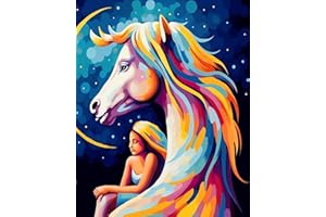 Linkmonde Kids' Painting by Numbers DIY Acrylic Painting Kit for Kids & Adults Beginner – 16” x 20” Colorful Horse Girl Art