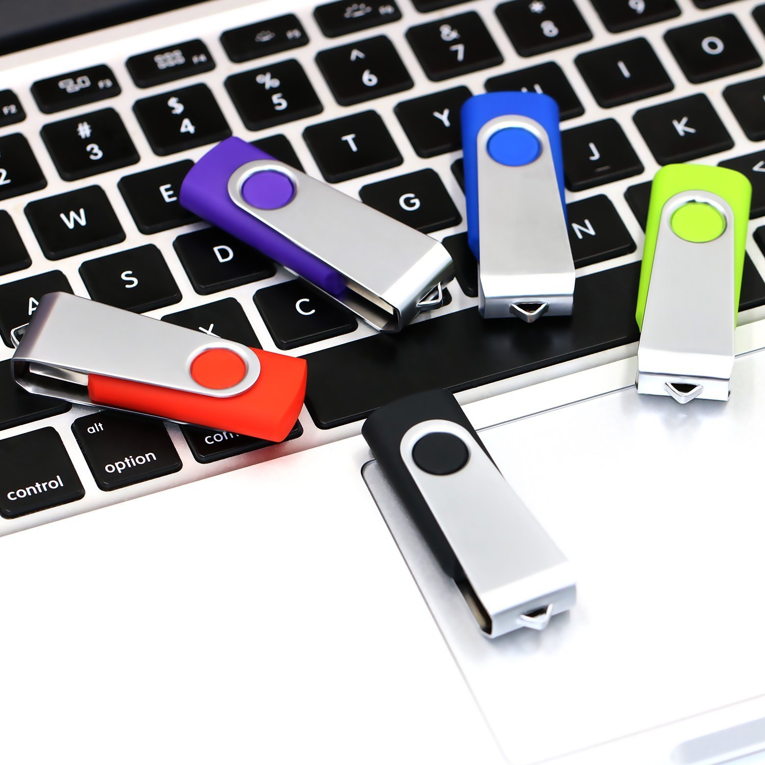 USB Stick, 5 Bunt USB-Stick 16GB Stück Speicherstick 2.0 Mini Rotate Metall Pack (5 Mischfarben: Schwarz, Blau, Grün, Rot, Violett )