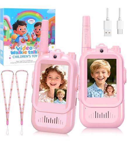 Talkies-Walkies Vidéo 2 Pièces pour Enfant | Talkie-walkie Rechargeables Longue Portée avec Caméra, Écran Et Changeur De Voix, pour Les 3-12 Ans