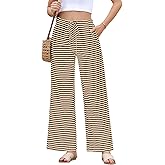 EVALESS Wide Leg Pants for Women Drawstring Elastic Waist Striped Kint Lounge Trousers Sweatpants with Pockets