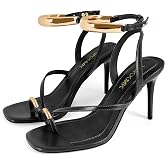 XBKXMK Strappy Heels for Women Toe Ring Sandals Slingback Stiletto Heels Summer Dressy Open Round Toe Heeled Sandals