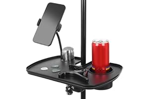 Auhafaly Plastic Microphone Stand Tray Stage Concert Performance Vocal Guitar Accessory with Drink Holder and Microphone Hold