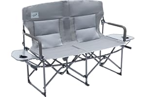 Camphor Designs Oversized Double Portable Folding Director’s Loveseat Chair with Padded Backrest, Side Table | Outdoor Sports, Beach, Lawn, Hunting, Tailgating, Fishing| Supports 300 Lbs/Seat