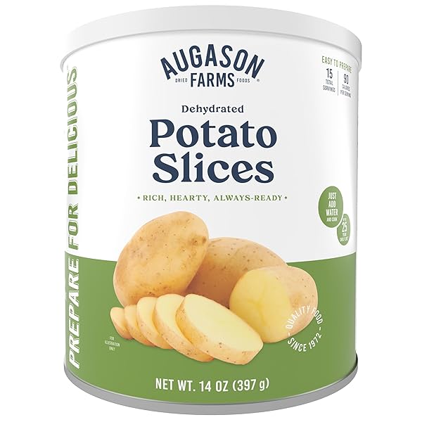 AUGASON FARMS DEHYDRATED POTATO SLICES EMERGENCY FOOD SUPPLY, 15 SERVINGS, 25 YEAR SHELF LIFE, CERTIFIED GLUTEN FREE SLICED POTATOES – DEHYDRATED MEALS, SURVIVAL FOOD CAMPING ESSENTIALS CAN