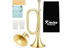 Kmise Bb Brass Bugle, Lightweight Keyless Trumpet Instrument, Essential Military Bugles Horns for School Bands/Summer Camps/Team Activities with Storage Bag, Cleaning Cloth, Gloves