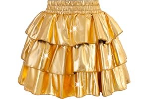 DAXIANG Girls 3 Layer Metallic Skirt with Built-in Shorts Ruffle A Line Skirt for Girls Party Birthday 4-13 Years