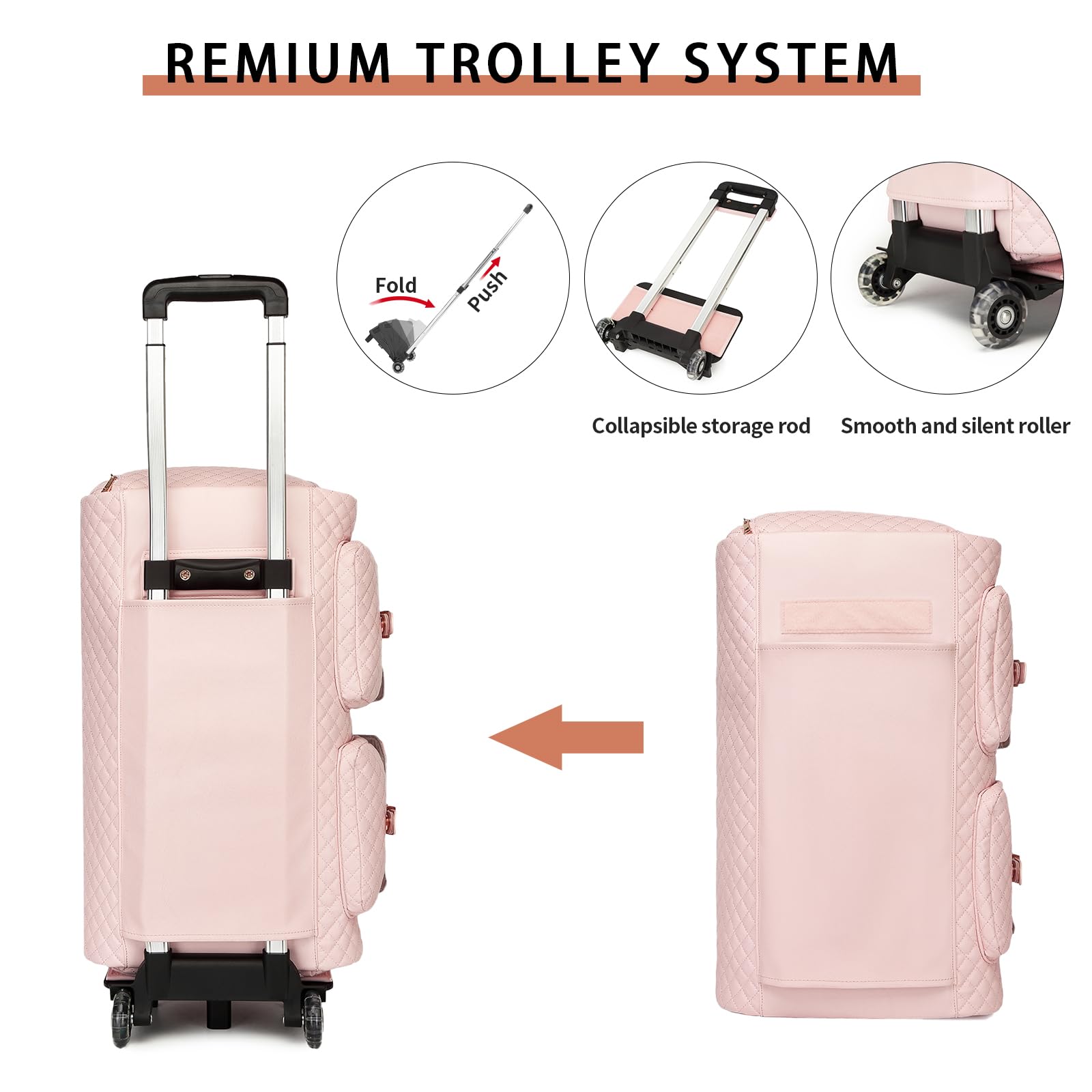 seyfocnia Rolling Garment Bag with Wheels,Wheeled Garment Bag Duffle Bag for Travel with Wheels Overnight Bags for Women with Wheels Garment Bag Suitcase Garment Duffle Bag-Pink