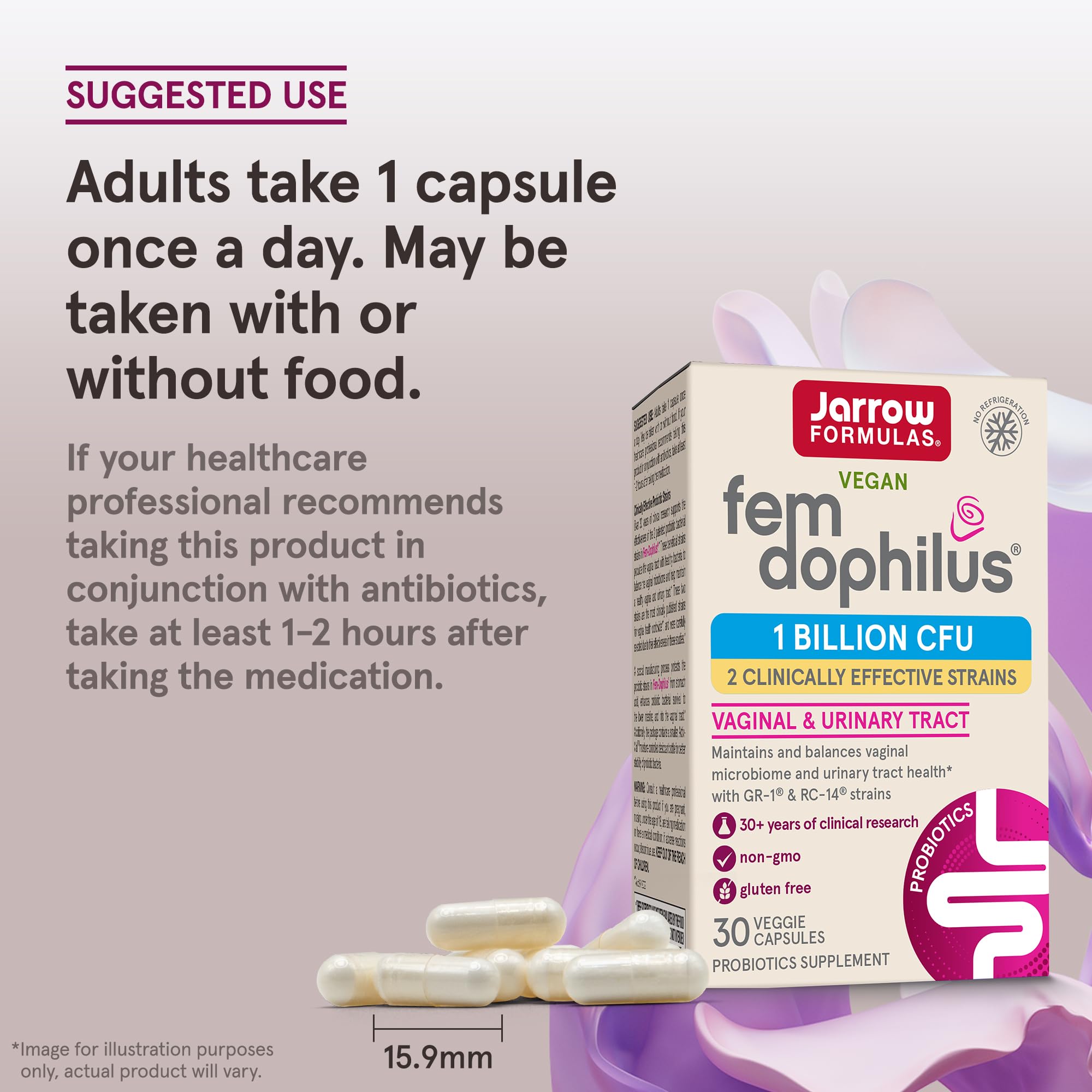 Jarrow Formulas Fem-Dophilus - 1 Billion Organisms Per Serving - 30 Veggie Capsules - Women’s Probiotic - Urinary Tract Health - Up to 30 Servings