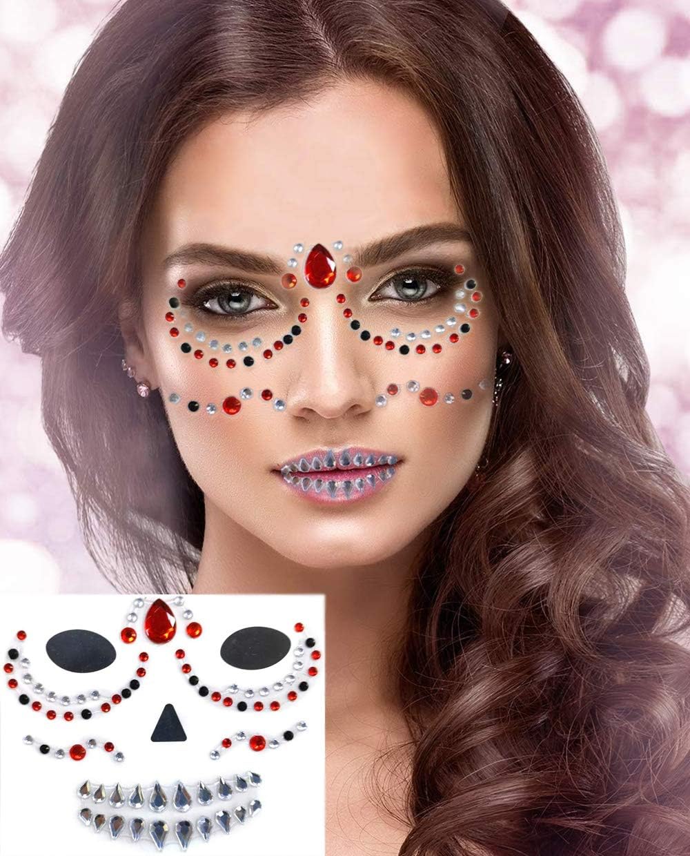 Day of the Dead Face Jewels, Day of the Dead Makeup Face Stickers Gems Crystals