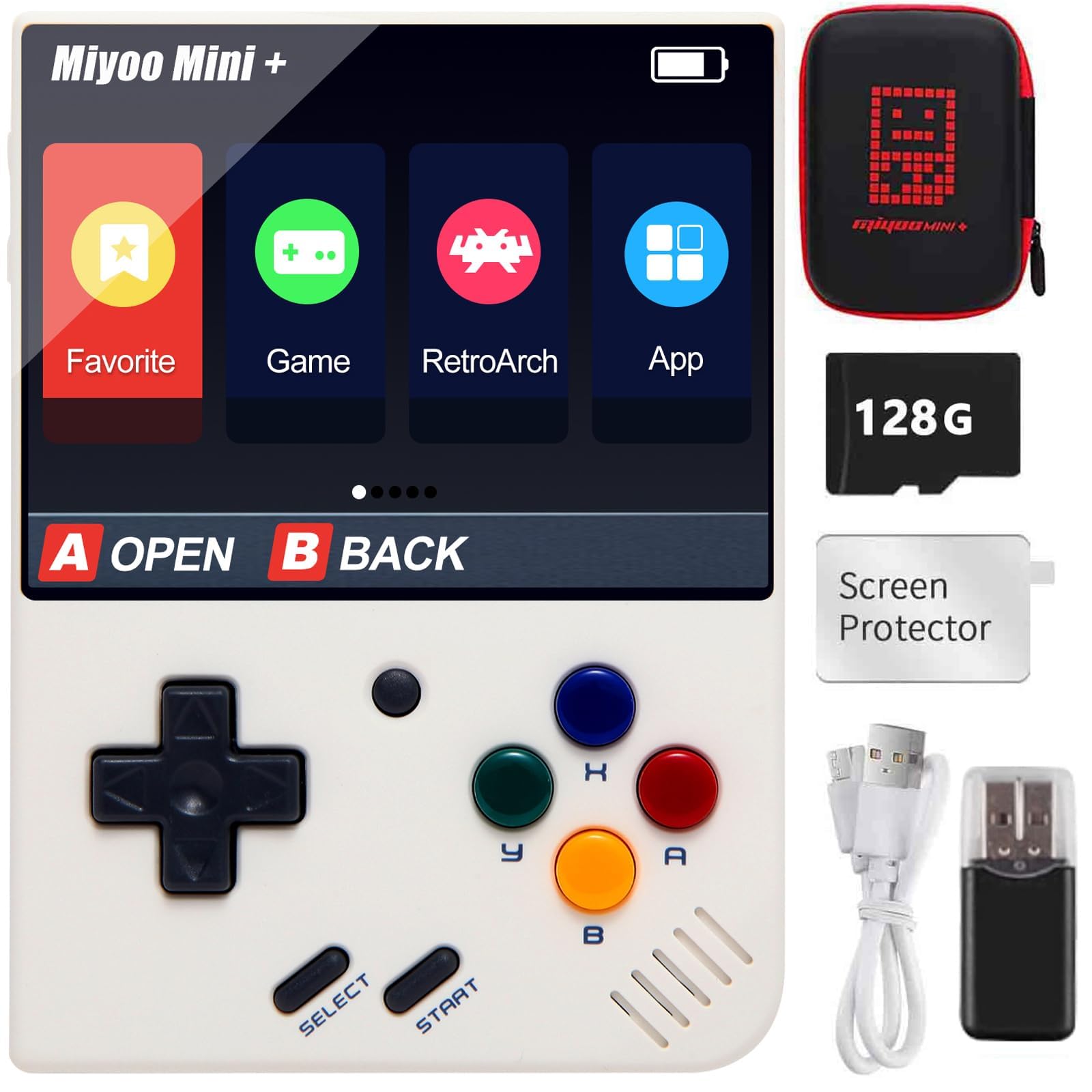 Handheld Game Console for Miyoo Mini Plus with Storage Case, 3.5 inch Retro Video Portable Rechargeable Open Source Game Console Emulato, Built in 128G TF Card & 15000+ Games. Support WiFi