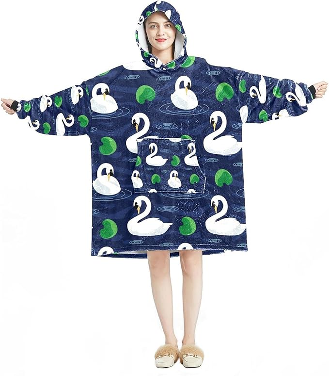 Blanket Hoodie, Casual Soft Microfiber Housecoat, Warm Nightdress for