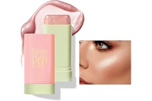 Paminify Soft Creamy Highlighter Blush Stick,Smooth Shimmer Bronzer Stick,Long Lasting Waterproof Blush Illuminator Luminizer,Blendable Natural Glow Makeup Cream Blush Highlight,04 Pearl White